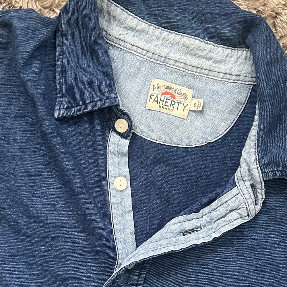Faherty Washed Denim Look Polo - Picture 2 of 3